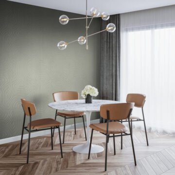 3d grey interior with a white modern round dining table table an