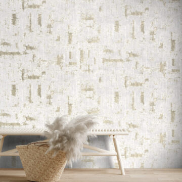 Blank wall in interior with wooden bench and pampas grass in wicker handbag