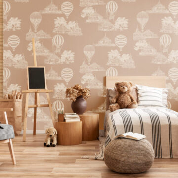 Teddy,Bear,On,Single,Wooden,Bed,In,Natural,Kid's,Bedroom
